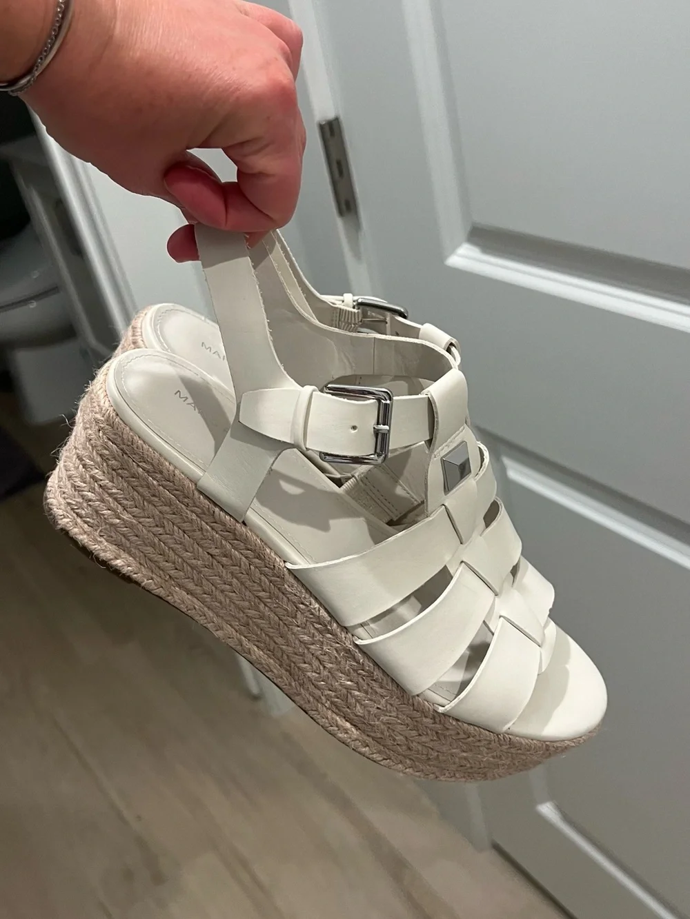 Marc Fisher White Espadrille Platform Sandals with Buckle